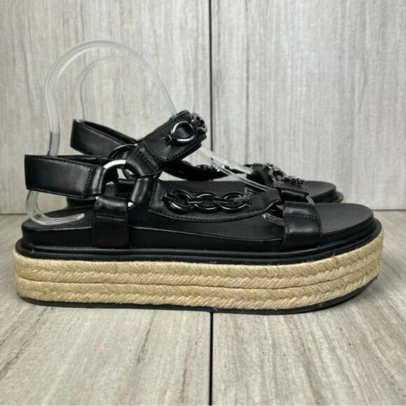 Karl Lagerfeld Palma Platform Leather Espadrille Chain Strap Sandal Women Size 8 - Picture 1 of 9